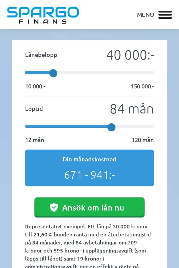 Spargo Finans skärmbild